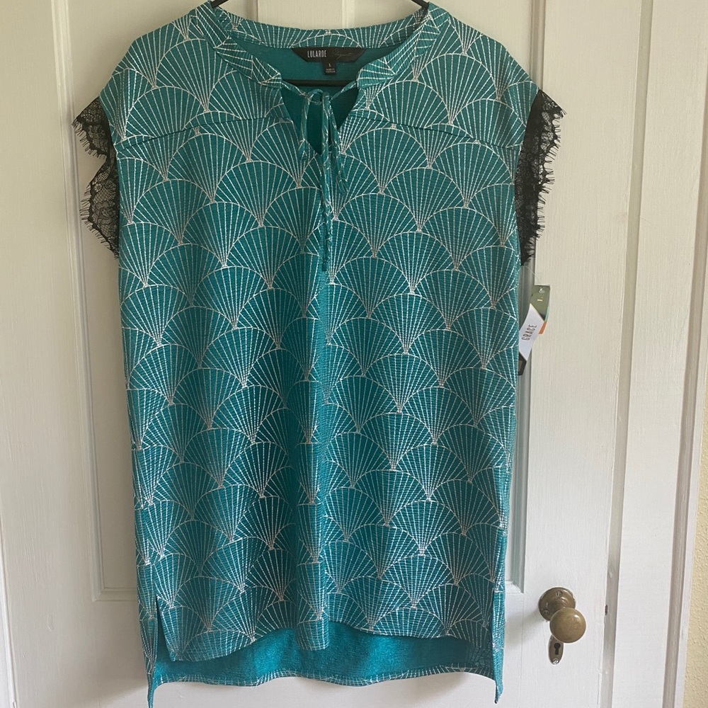LuLaRoe Elegance Grace Top Large Teal/silver